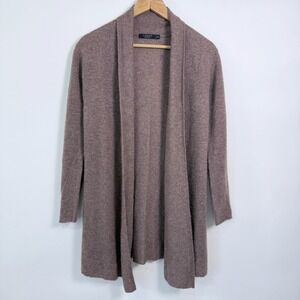 Lusso Cashmere Long Open Front Cardigan Womens XS‎ Light Brown Soft Minimalist